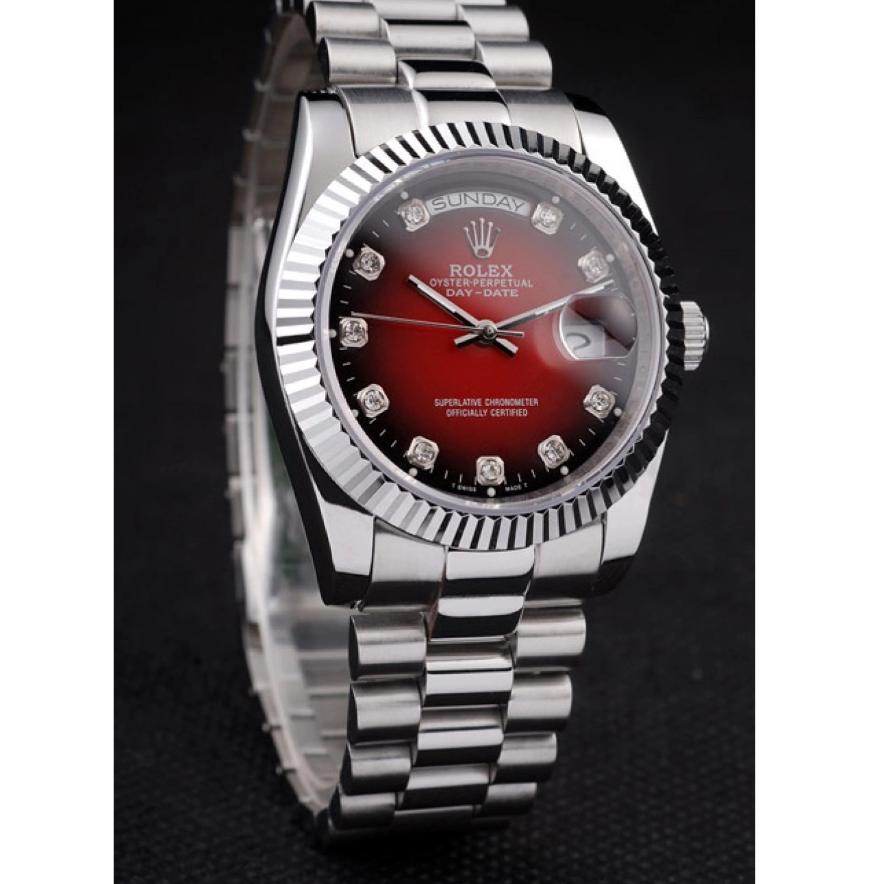 Good copy rolex watches Rolex Dial Tone Steel Two Red Stainless Day-Date Polished 0705
